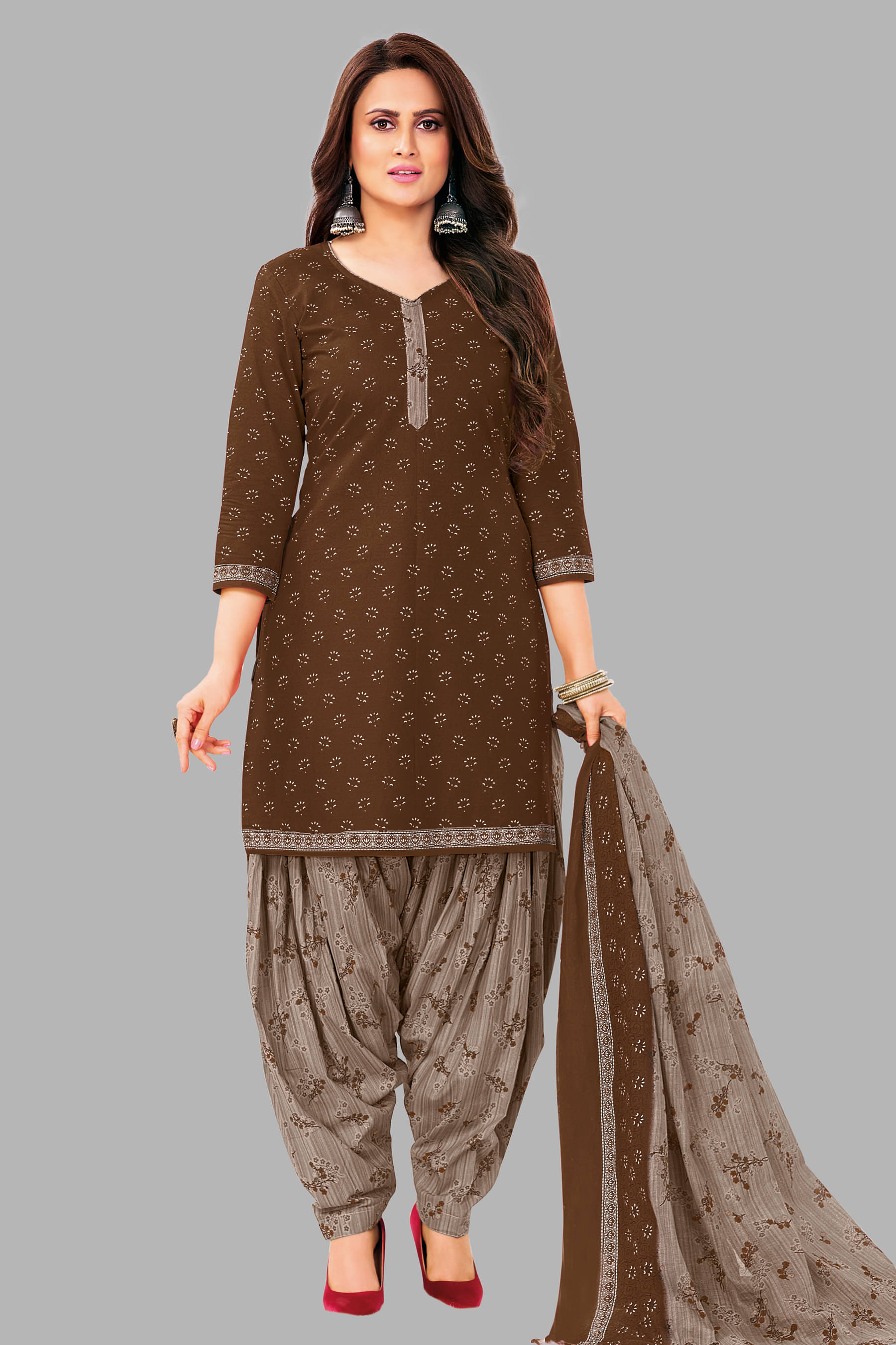 shree jeenmata collection Unstitched Cotton Printed Dress Material - Coffee ( Pack of 1 ) shree jeenmata collection Unstitched Cotton Printed Dress Material - Coffee ( Pack of 1 )
