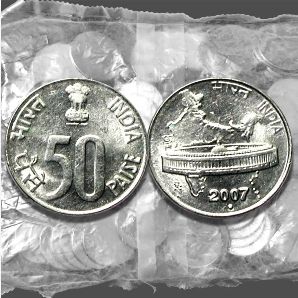 2007 I. G. Mint=Noida 50 paise coin gem unc mint pack 100 Coin packet 2007 I. G. Mint=Noida 50 paise coin gem unc mint pack 100 Coin packet
