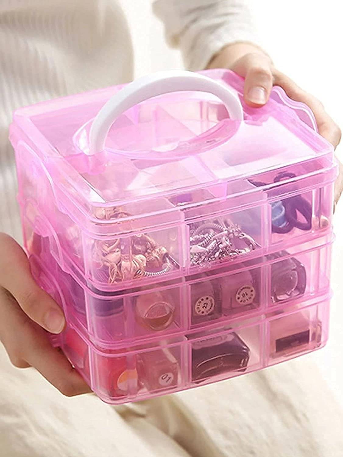 3-Layers 18 Grids Detachable Square Desktop Storage Box Clear Plastic Craft Beads Jewelry Storage Organizer Box (Pink) 3-Layers 18 Grids Detachable Square Desktop Storage Box Clear Plastic Craft Beads Jewelry Storage Organizer Box (Pink)