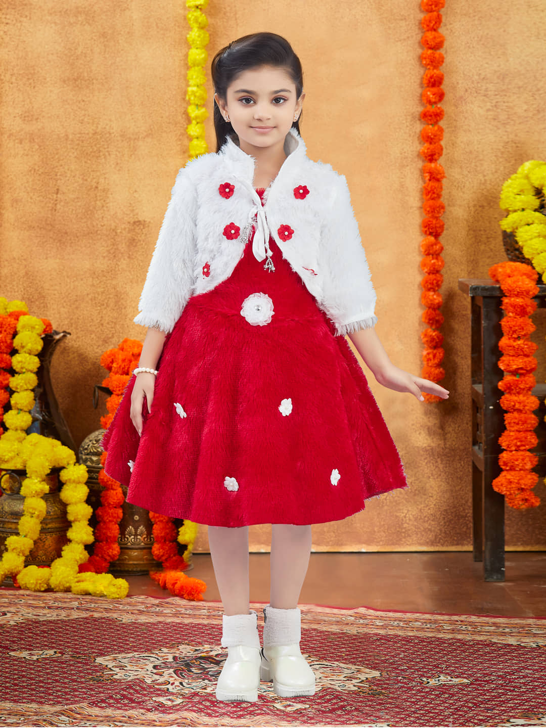 Aarika Woollen Frock For Girls ( Pack of 1 , Red )