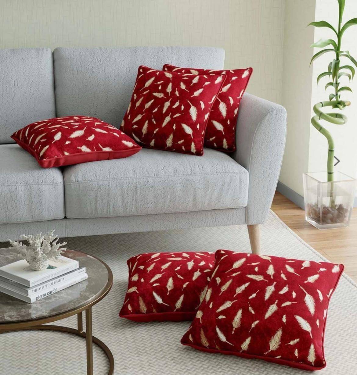 Awesome Craft Set of 5 Polyester Nature Square Cushion Cover (40X40)cm - Red Awesome Craft Set of 5 Polyester Nature Square Cushion Cover (40X40)cm - Red