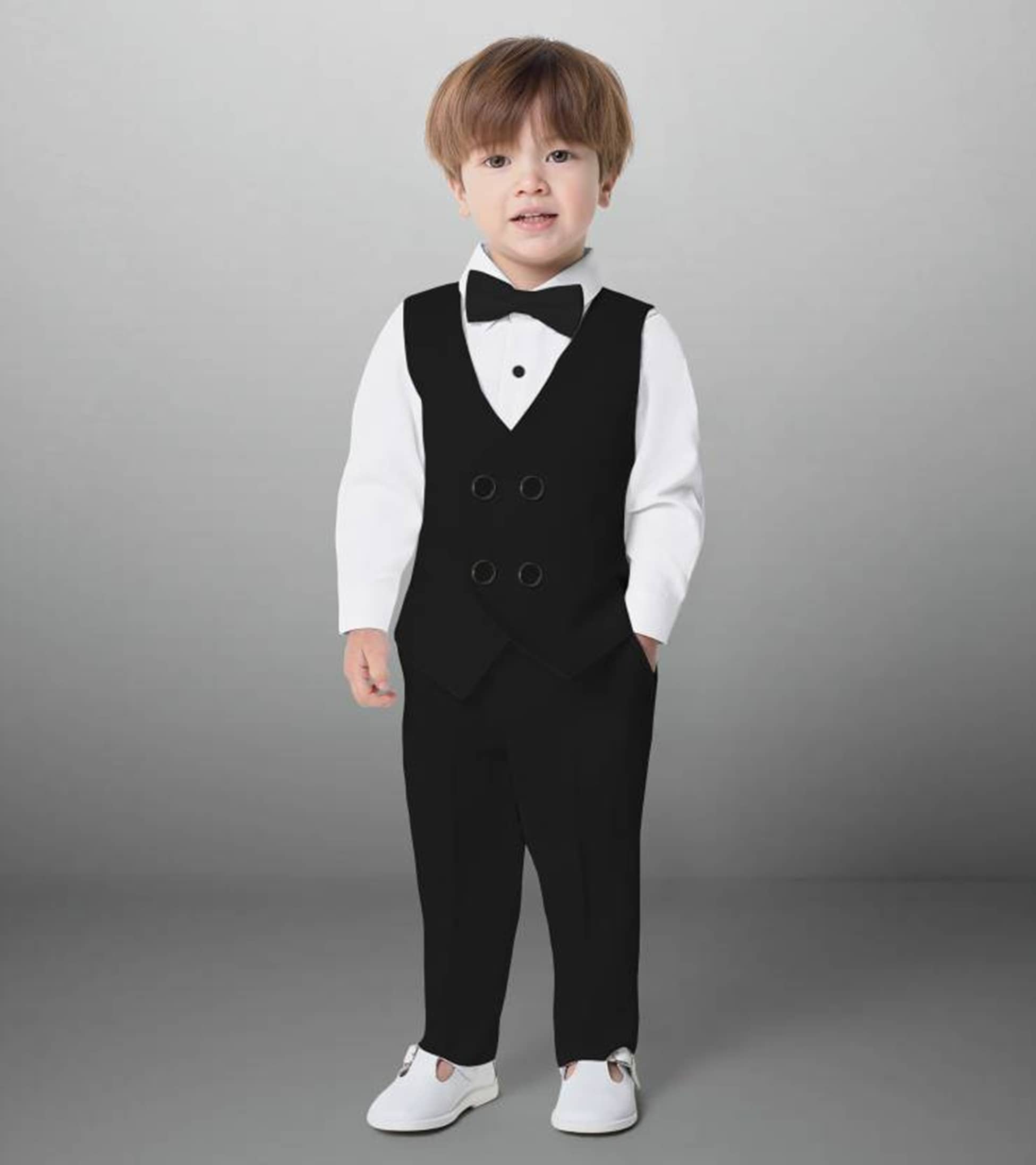 BELIEVED WORTH'S Pack of 1 Boys Cotton Blend Shirt & Pants Set ( Black )