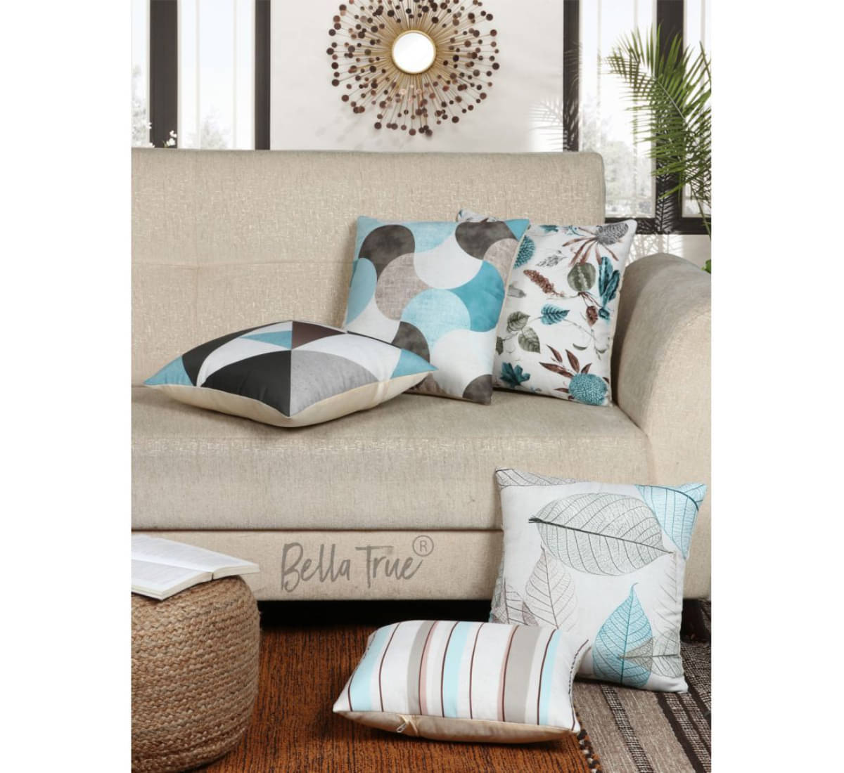     			BELLA TRUE Set of 5 Polyester Abstract Square Cushion Cover (40X40)cm - Multicolor