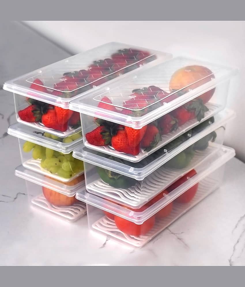 Fridge Storage Container with Drain Tray and Lid Transparent