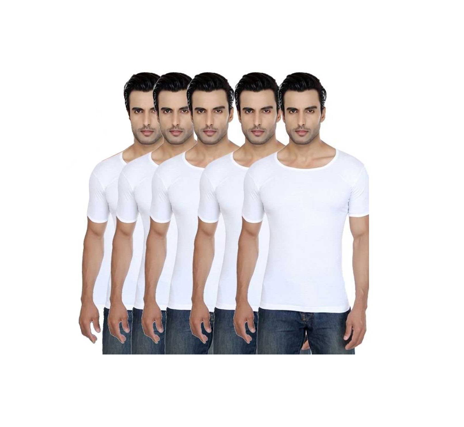     			D1 DIFFERENT ONE Pack of 5 Cotton Basic Vest For Men ( White )