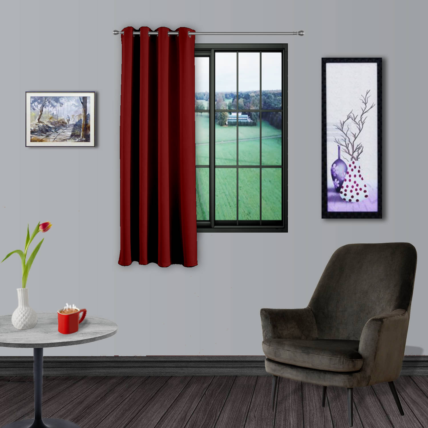     			DIVINE CASA Solid Blackout Eyelet Curtain 5 ft ( Pack of 1 ) - Red