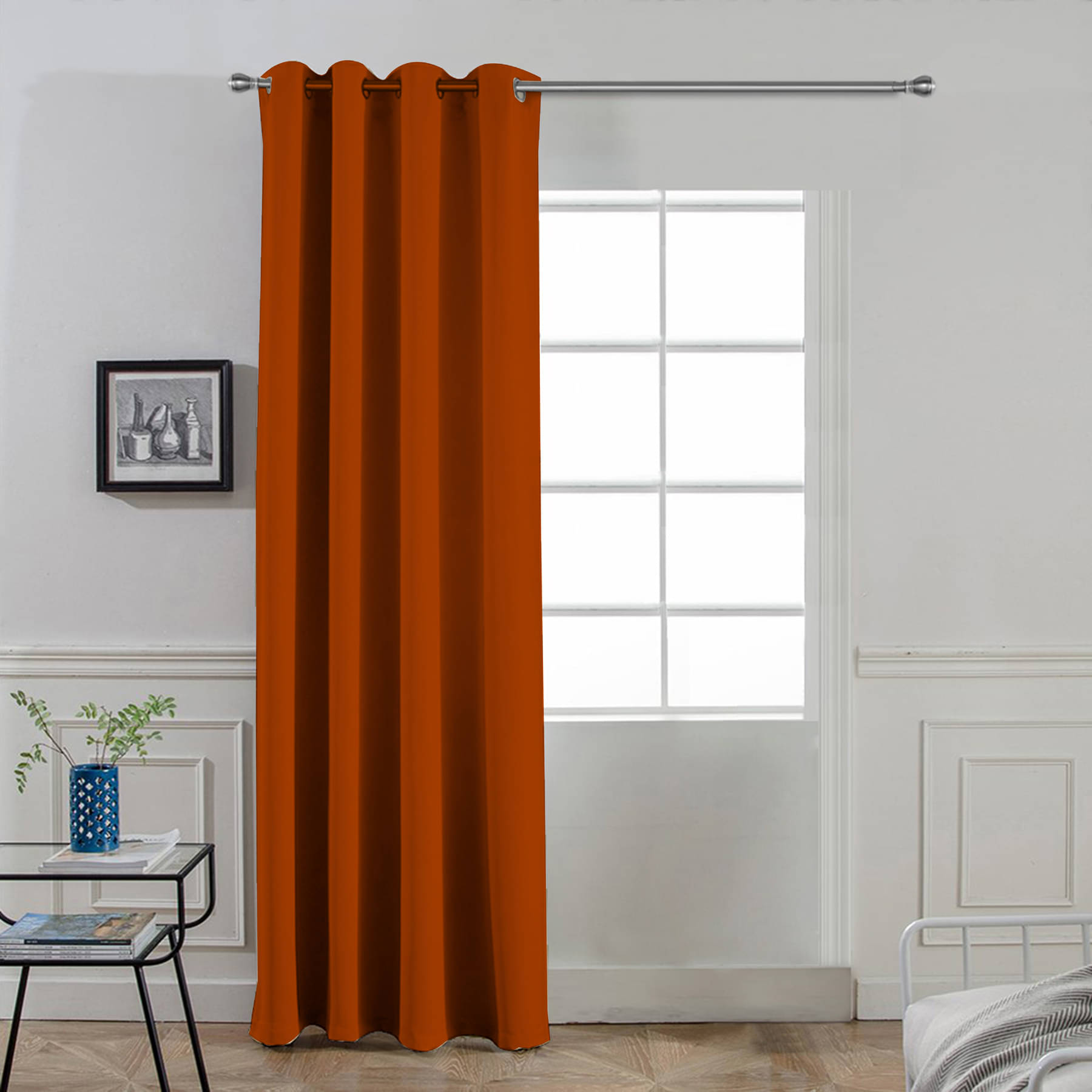 DIVINE CASA Solid Blackout Eyelet Curtain 7 ft ( Pack of 1 ) - Orange DIVINE CASA Solid Blackout Eyelet Curtain 7 ft ( Pack of 1 ) - Orange