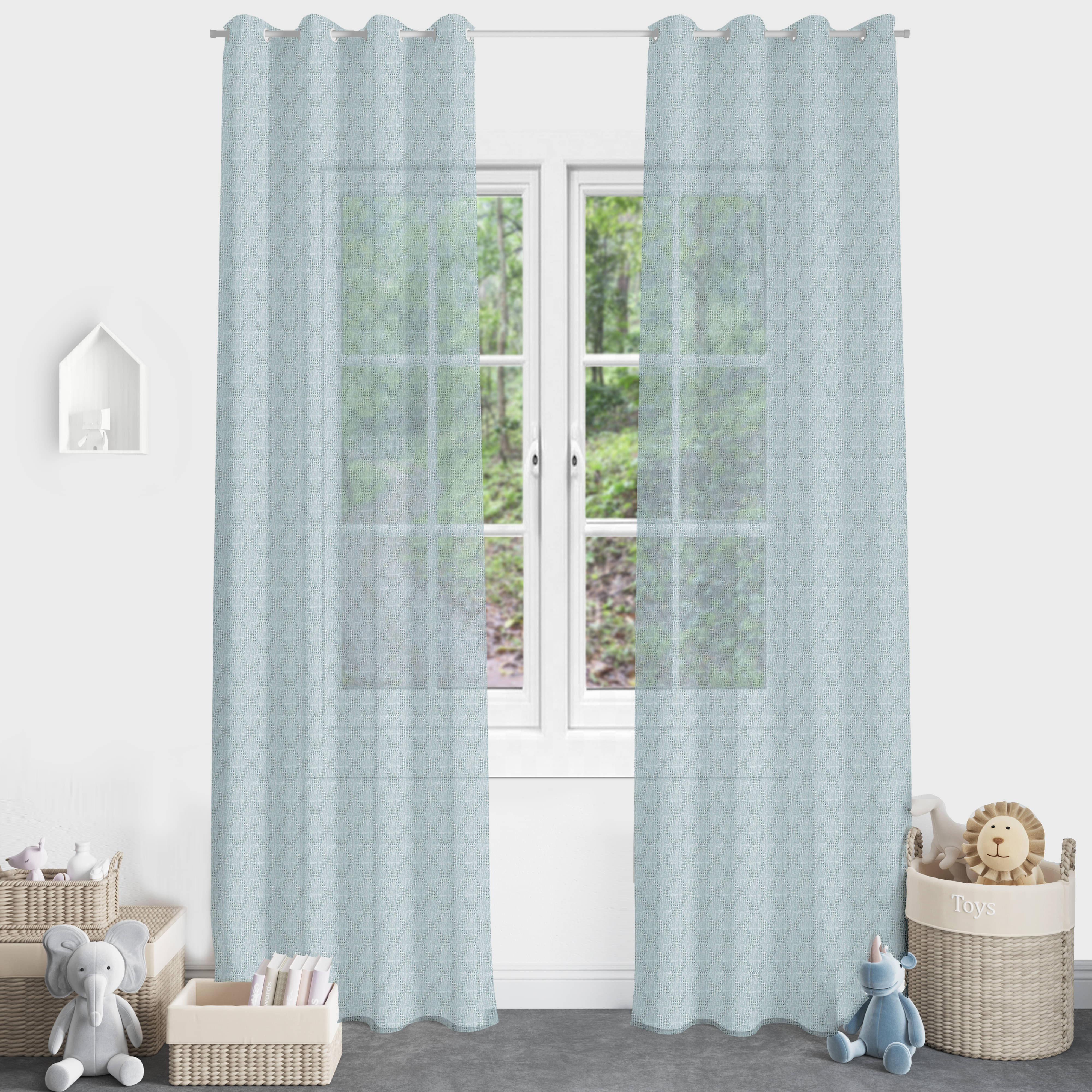     			DIVINE CASA Textured Semi-Transparent Eyelet Curtain 7 ft ( Pack of 1 ) - Green