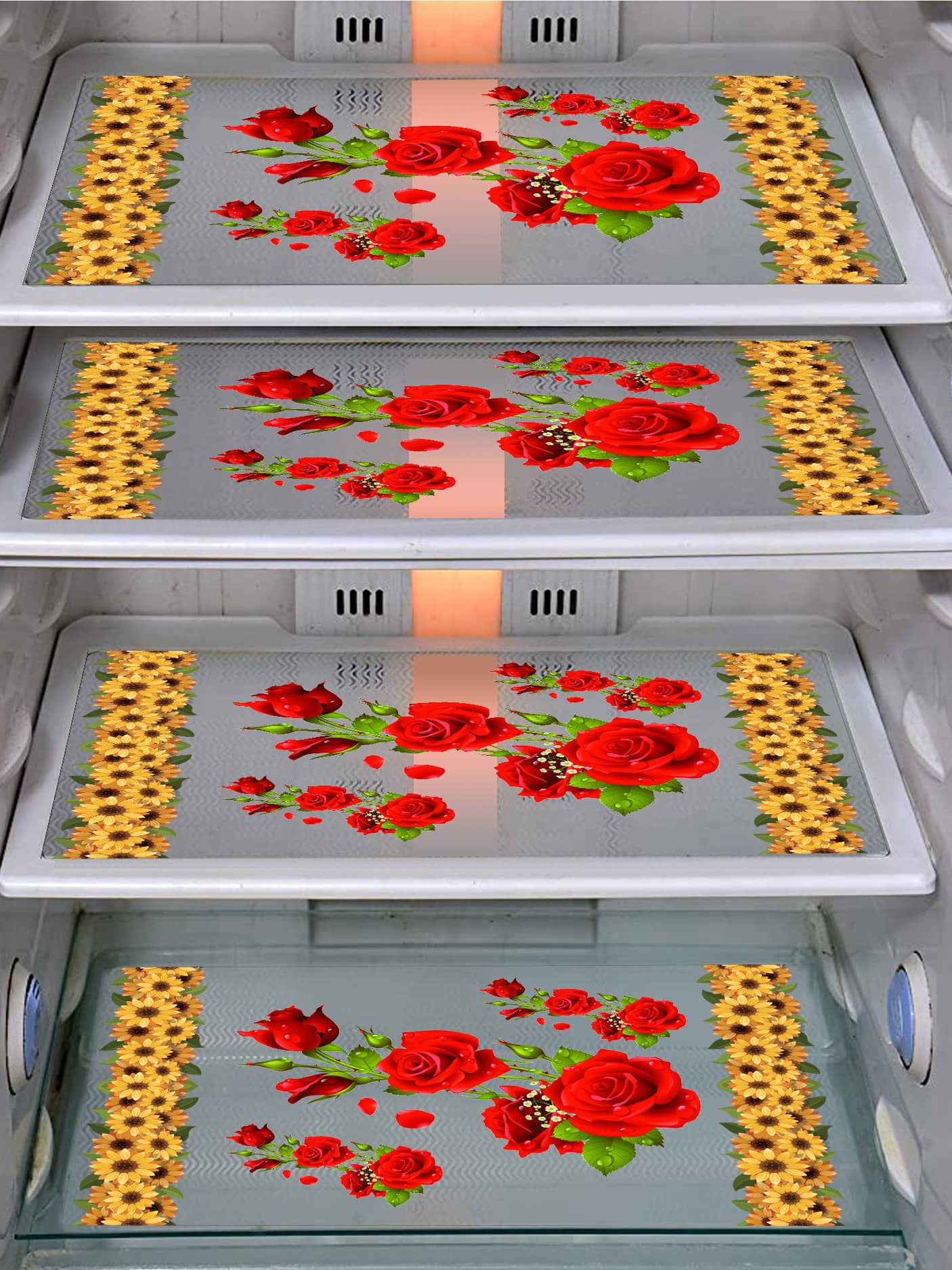 Dakshya Industries PVC Floral Printed Fridge Mats ( 43 28 ) Pack of 4 - Multicolor