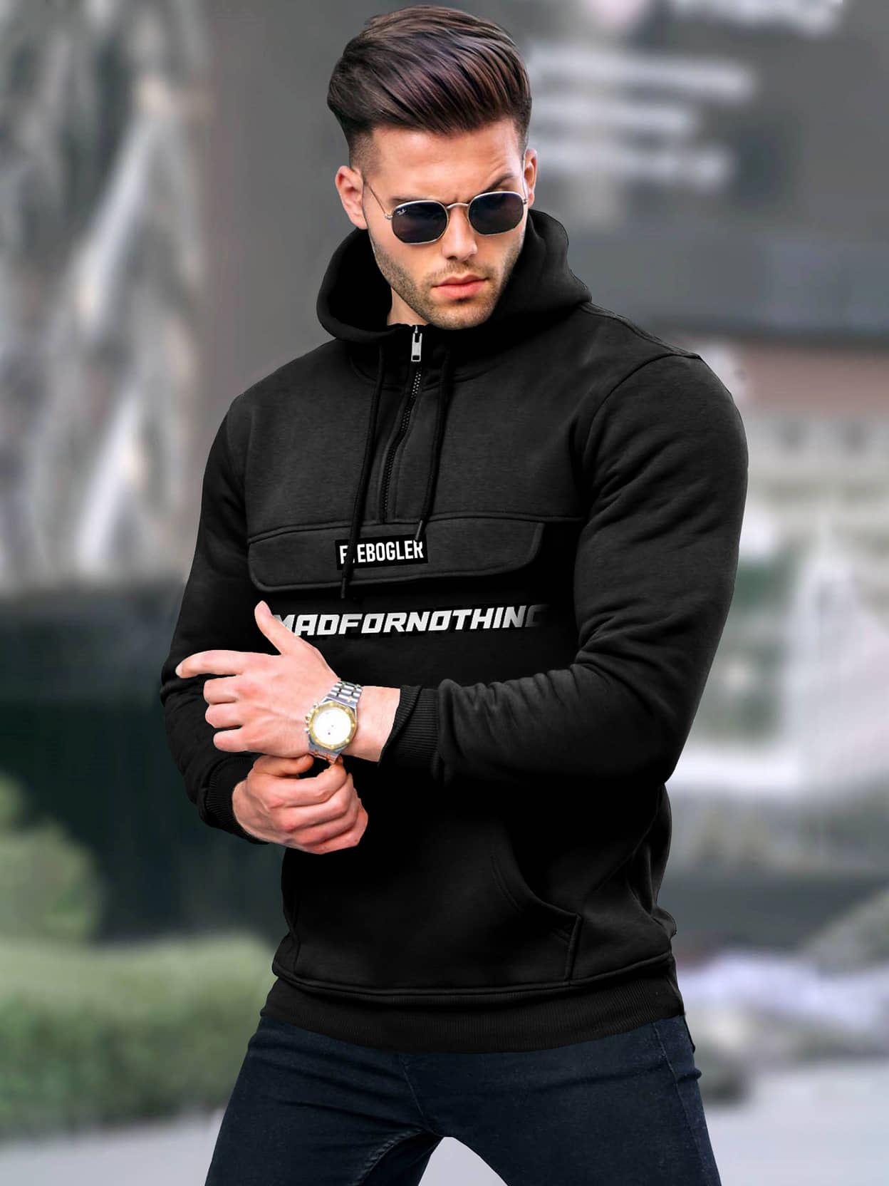 Eyebogler Cotton Blend Hooded Men's Sweatshirt - Black ( Pack of 1 )