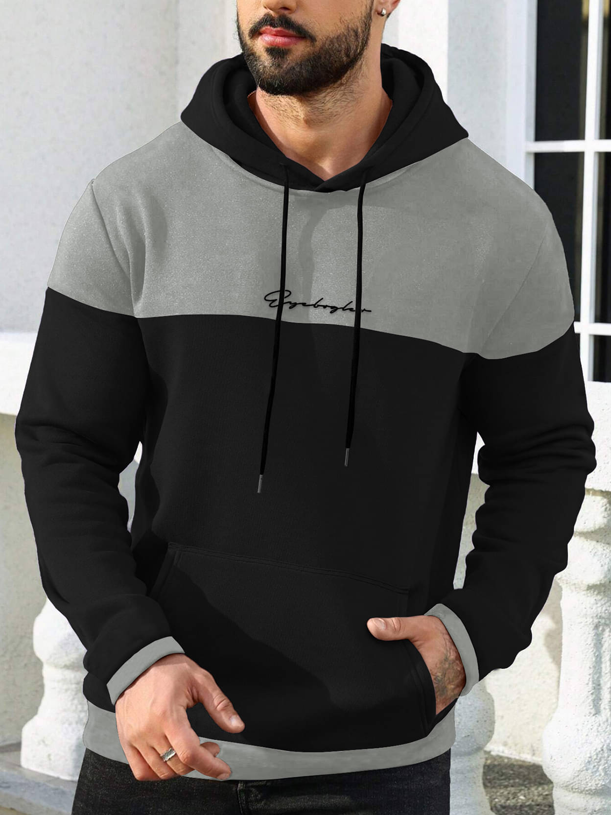     			Eyebogler Cotton Blend Hooded Men's Sweatshirt - Grey ( Pack of 1 )