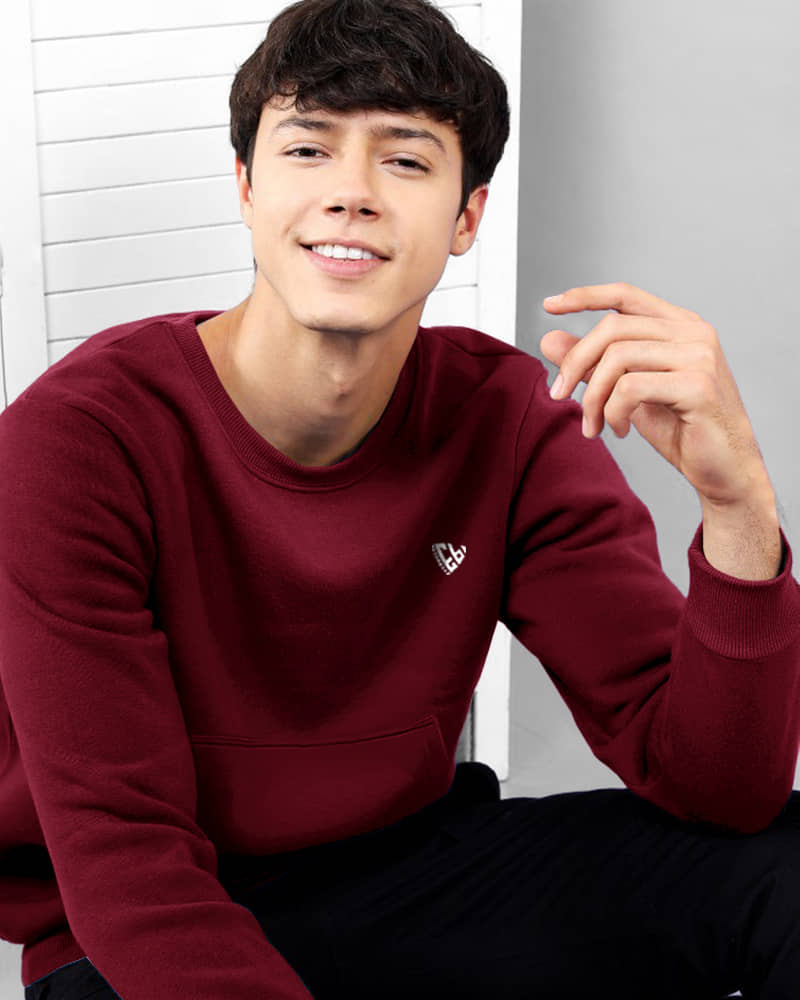 Eyebogler Fleece Round Neck Men's Sweatshirt - Maroon ( Pack of 1 )