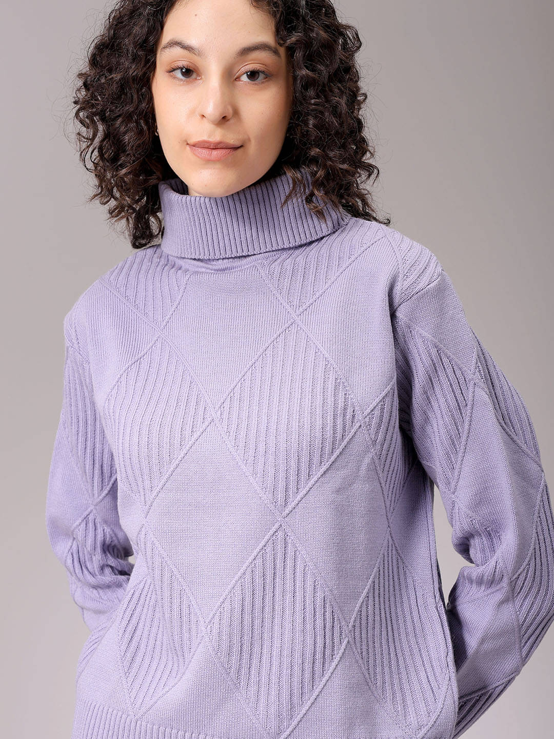     			Freehand Acrylic High Neck Women's Pullovers - Purple ( Single )