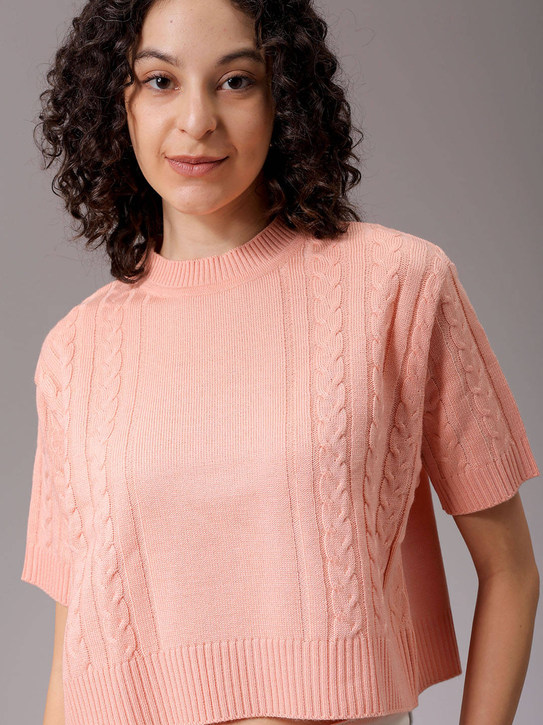 Freehand Acrylic Round Neck Women's Pullovers - Pink ( Single ) Freehand Acrylic Round Neck Women's Pullovers - Pink ( Single )