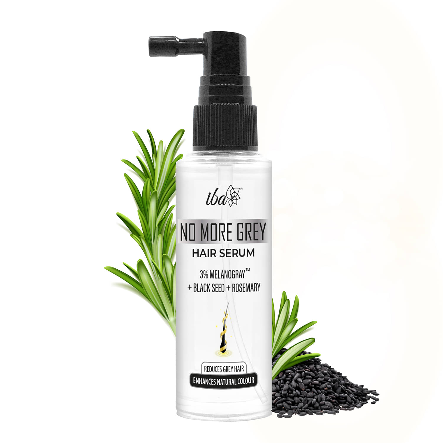 Iba No More Grey Hair Serum, 3% Melano Gray with Blackseed and Rosemary, For Men & Women, 45ml (Pack of 1)