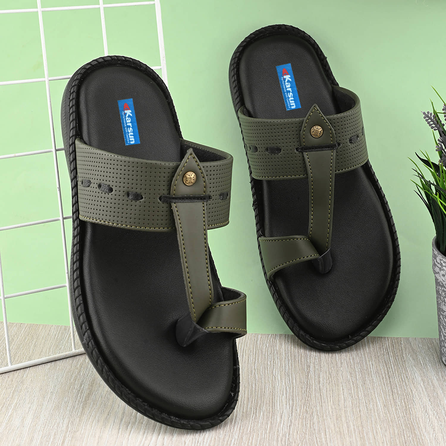 Karsun Olive Men's Thong Flip Flop