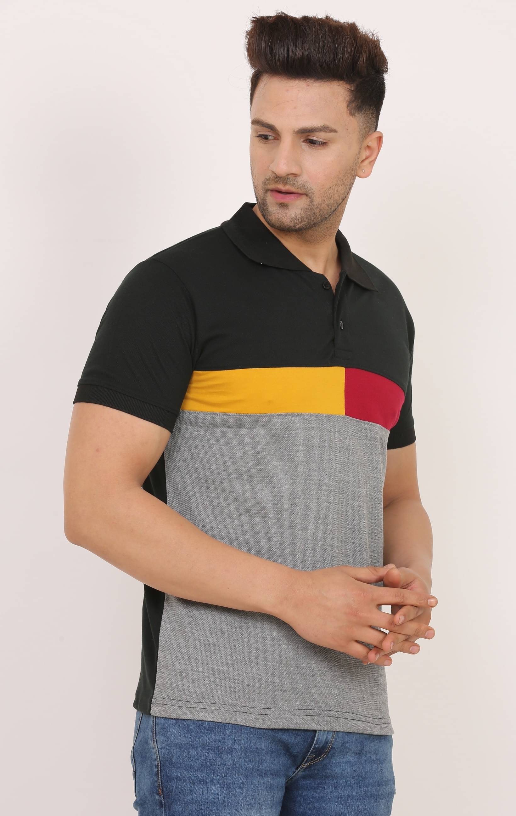     			Leotude Pack of 1 Cotton Blend Regular Fit Colorblock Half Sleeves Men's Polo T Shirt ( Black )