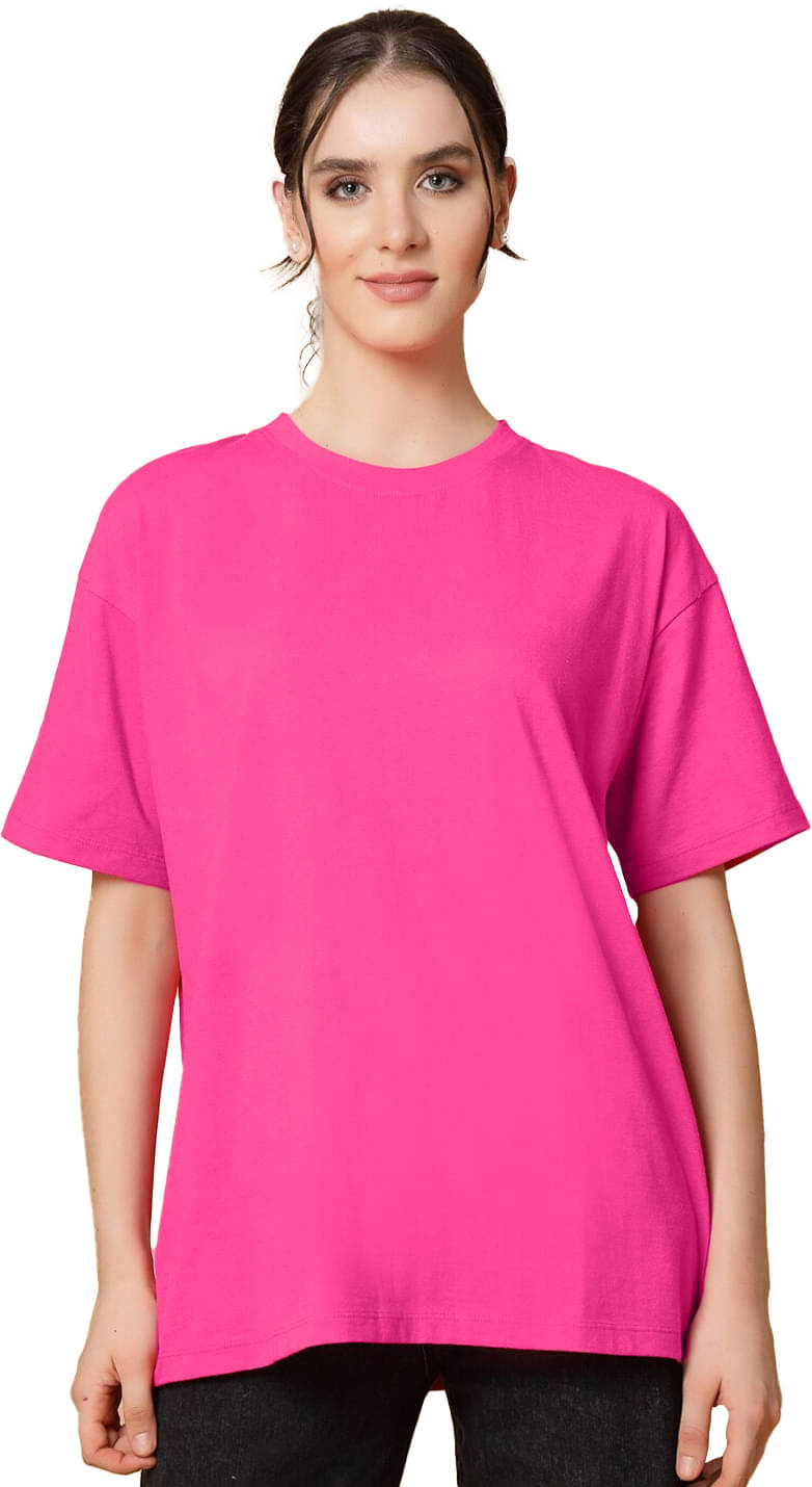     			Leotude Women Cotton Blend Solid Oversized Fit Round Neck T-Shirt ( Pink )
