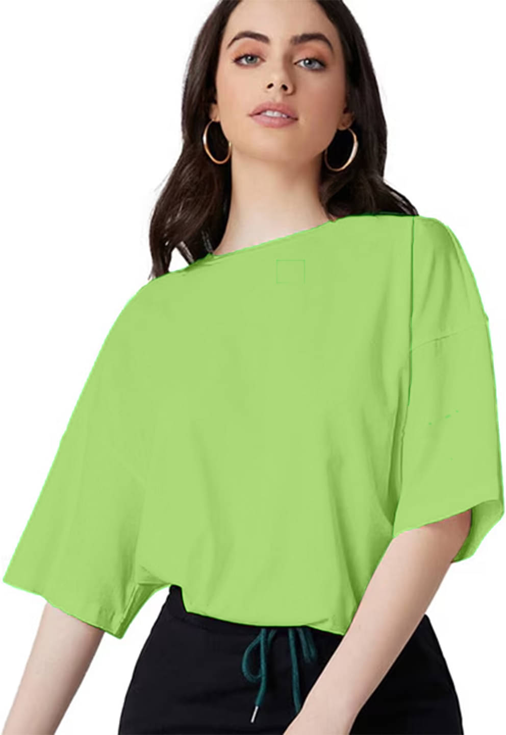     			Leotude Women Cotton Blend Solid Oversized Fit Round Neck T-Shirt ( Green )