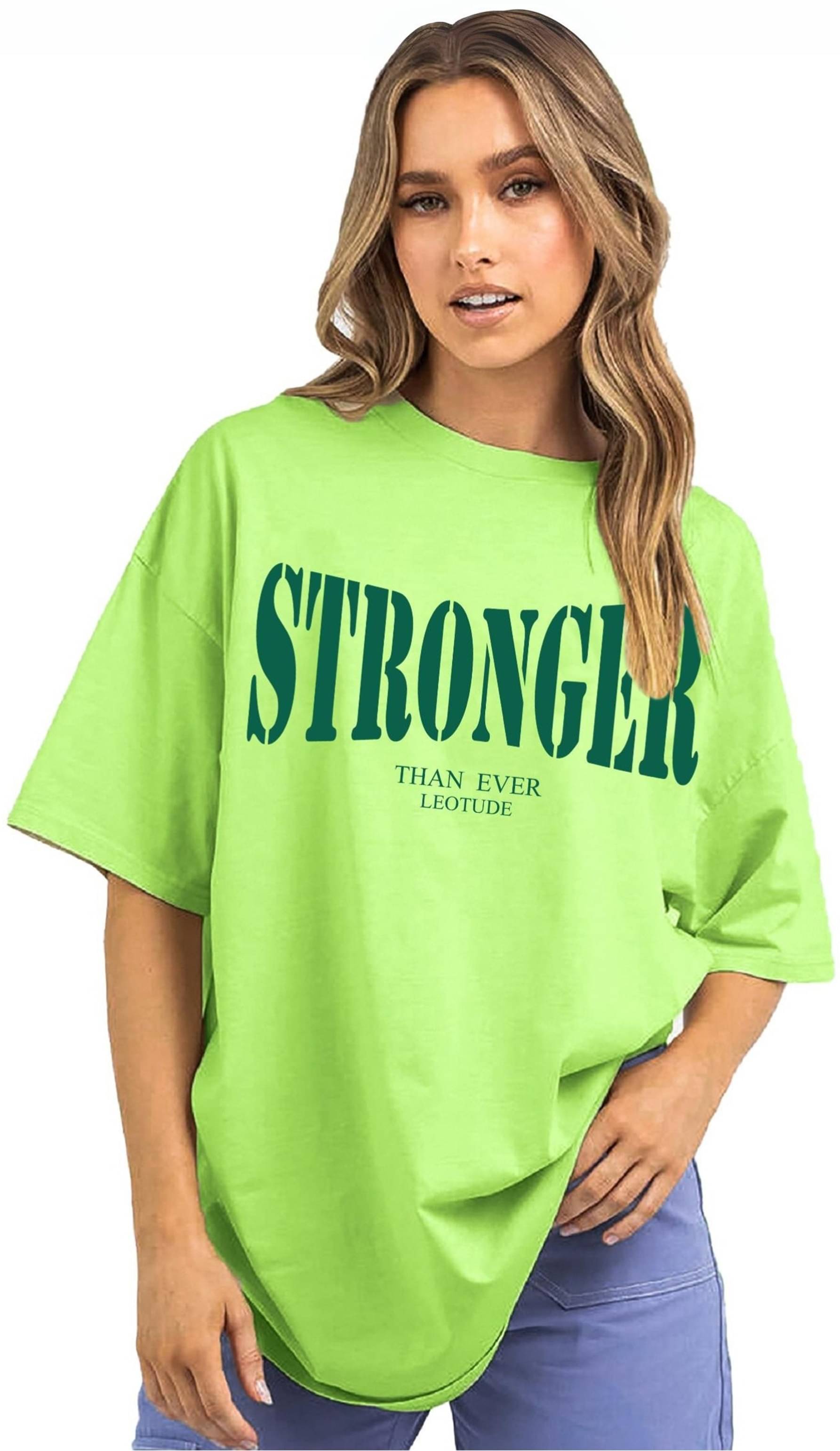 Leotude Women Cotton Blend Printed Oversized Fit Round Neck T-Shirt ( Green ) Leotude Women Cotton Blend Printed Oversized Fit Round Neck T-Shirt ( Green )