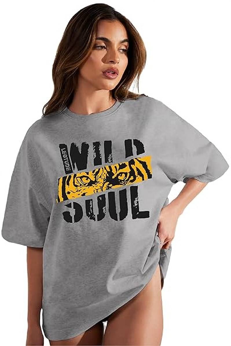 Leotude Women Cotton Blend Printed Oversized Fit Round Neck T-Shirt ( Grey ) Leotude Women Cotton Blend Printed Oversized Fit Round Neck T-Shirt ( Grey )