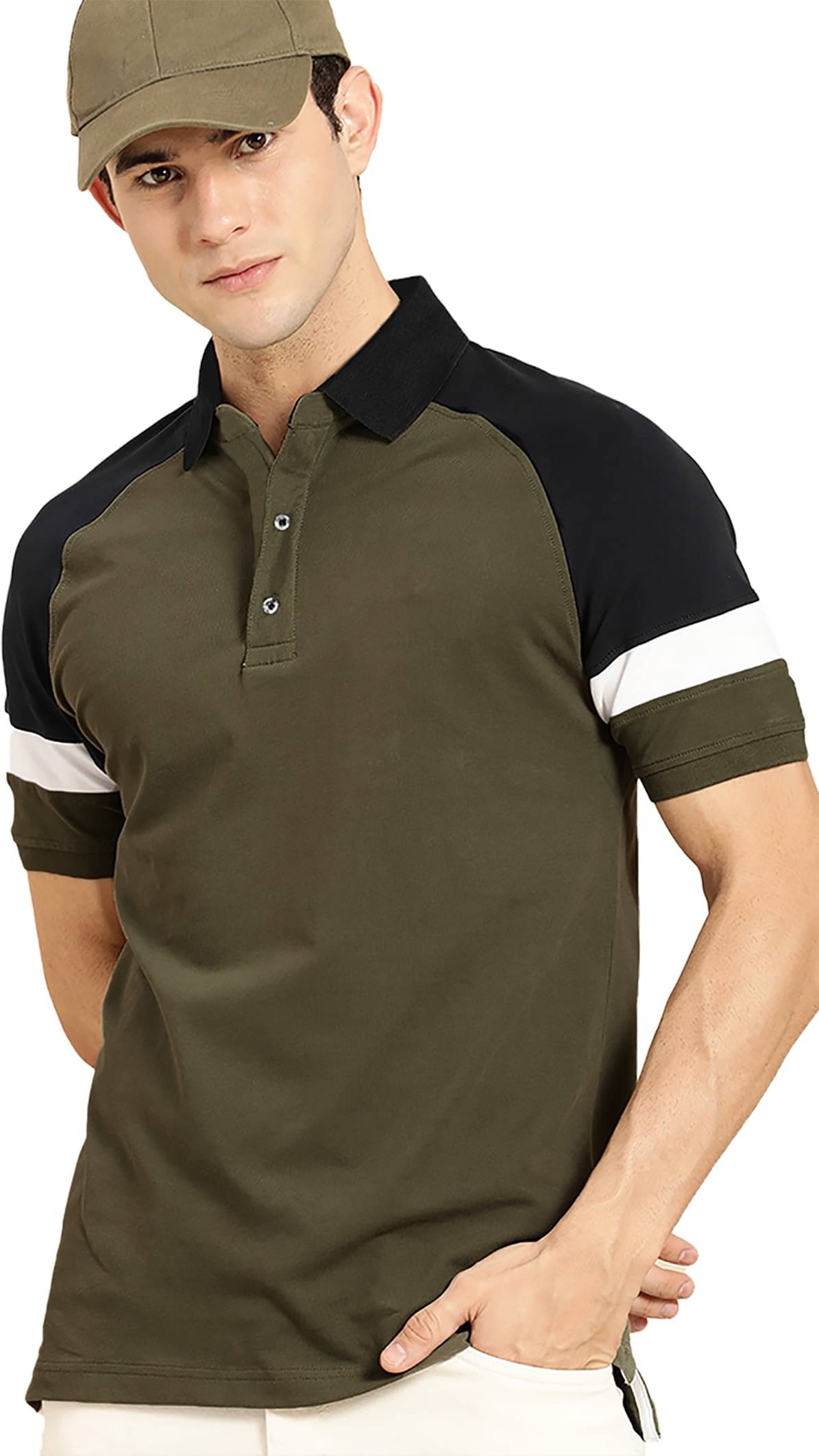 Leotude Men Cotton Blend Regular Fit Colorblock Polo T Shirt ( Green ) Leotude Men Cotton Blend Regular Fit Colorblock Polo T Shirt ( Green )