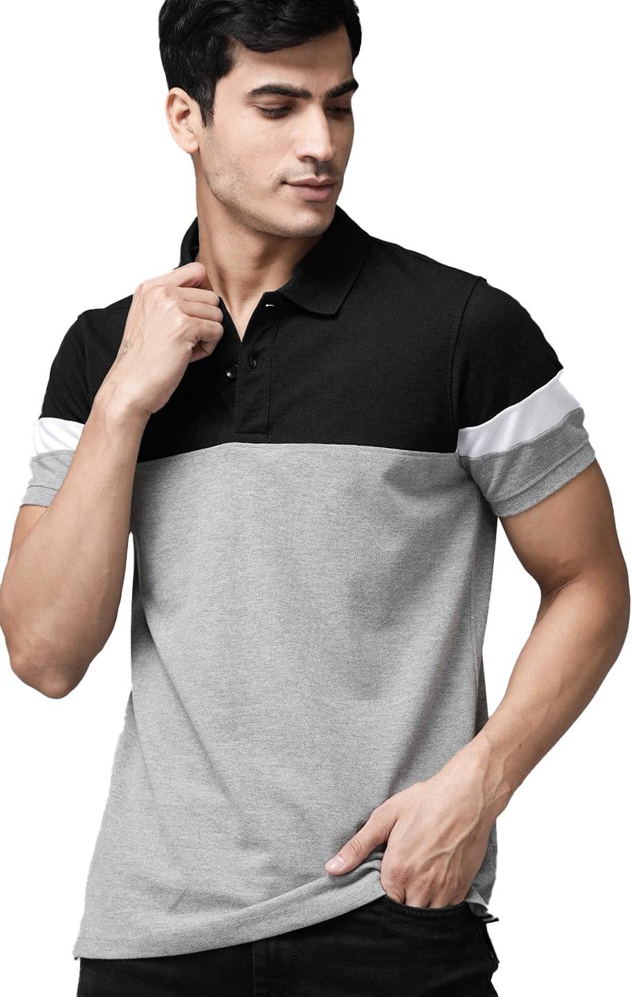 Leotude Pack of 1 Cotton Blend Regular Fit Colorblock Half Sleeves Men's Polo T Shirt ( Black ) Leotude Pack of 1 Cotton Blend Regular Fit Colorblock Half Sleeves Men's Polo T Shirt ( Black )