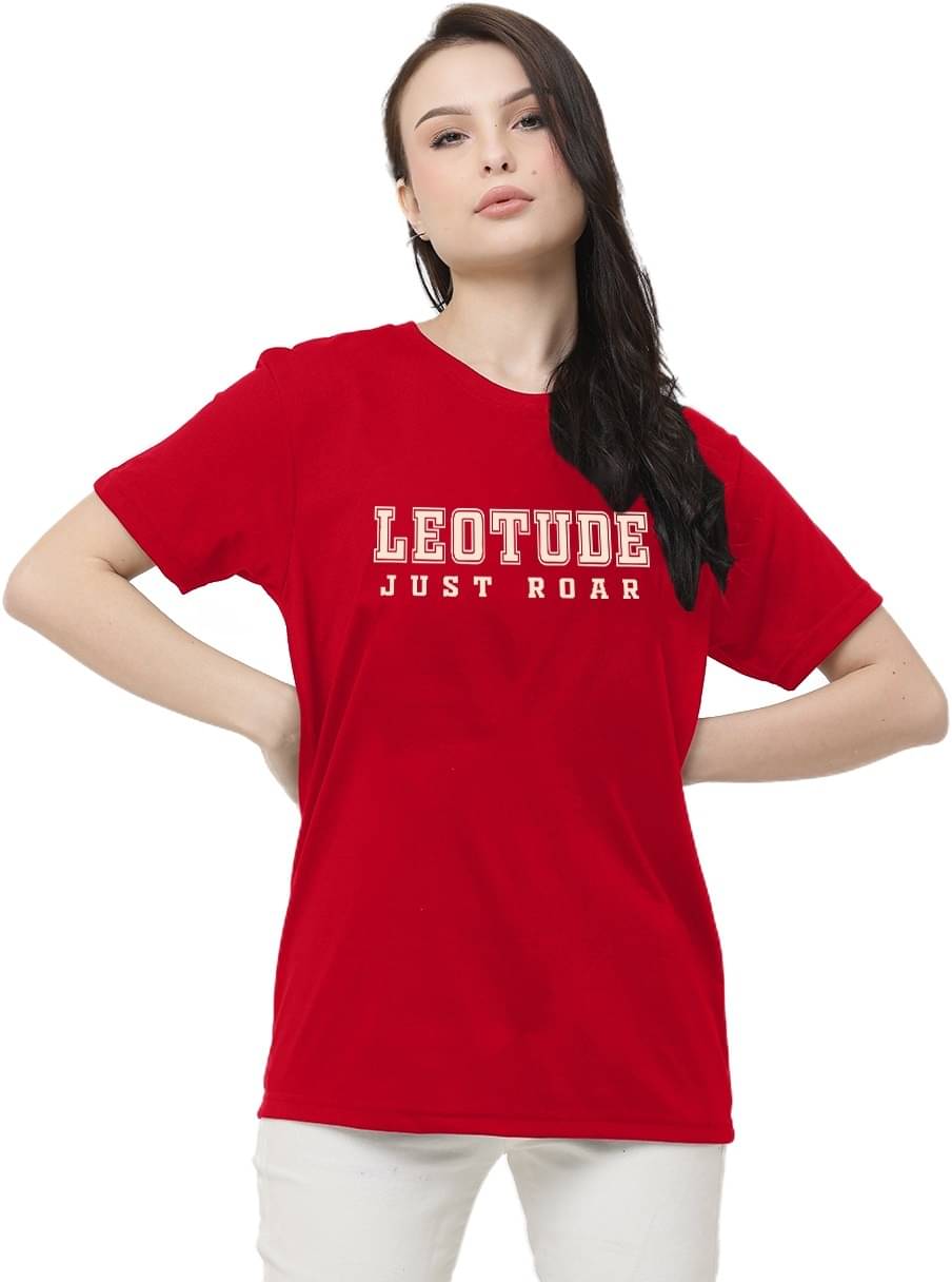Leotude Women Cotton Blend Printed Oversized Fit Round Neck T-Shirt ( Red ) Leotude Women Cotton Blend Printed Oversized Fit Round Neck T-Shirt ( Red )