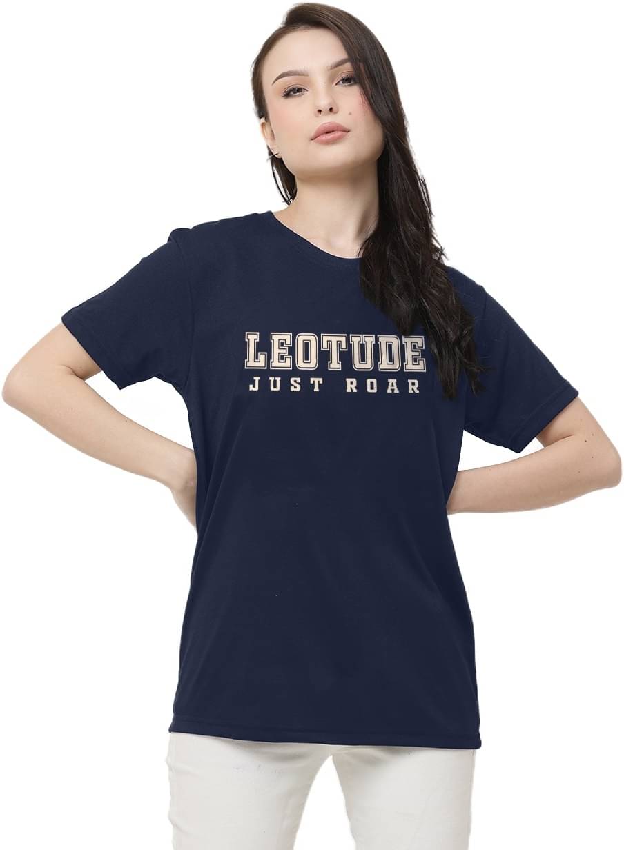 Leotude Women Cotton Blend Printed Oversized Fit Round Neck T-Shirt ( Blue )     			Leotude Women Cotton Blend Printed Oversized Fit Round Neck T-Shirt ( Blue )
