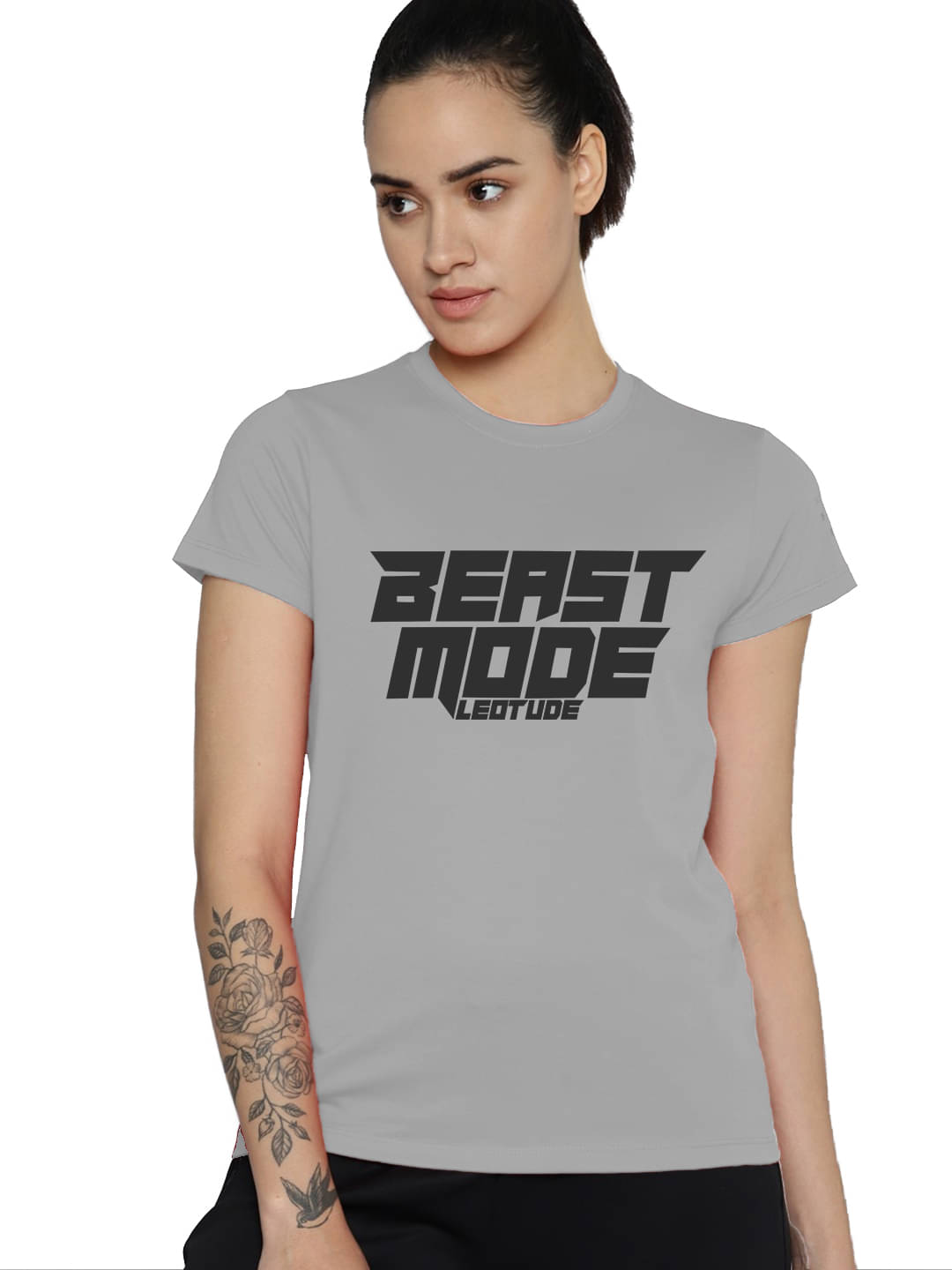 Leotude Women Cotton Blend Printed Oversized Fit Round Neck T-Shirt ( Grey )     			Leotude Women Cotton Blend Printed Oversized Fit Round Neck T-Shirt ( Grey )