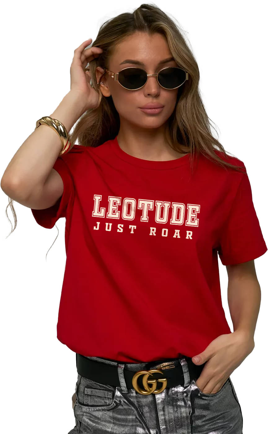 Leotude Women Cotton Blend Printed Oversized Fit Round Neck T-Shirt ( Red ) Leotude Women Cotton Blend Printed Oversized Fit Round Neck T-Shirt ( Red )