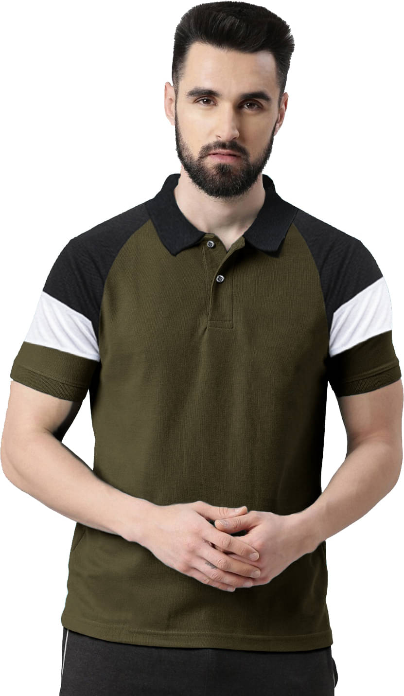     			Leotude Pack of 1 Cotton Blend Regular Fit Colorblock Half Sleeves Men's Polo T Shirt ( Green )