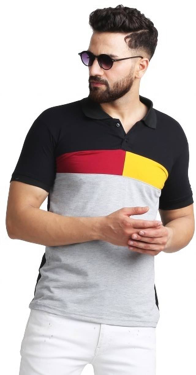 Leotude Pack of 1 Cotton Blend Regular Fit Colorblock Half Sleeves Men's Polo T Shirt ( Black )     			Leotude Pack of 1 Cotton Blend Regular Fit Colorblock Half Sleeves Men's Polo T Shirt ( Black )