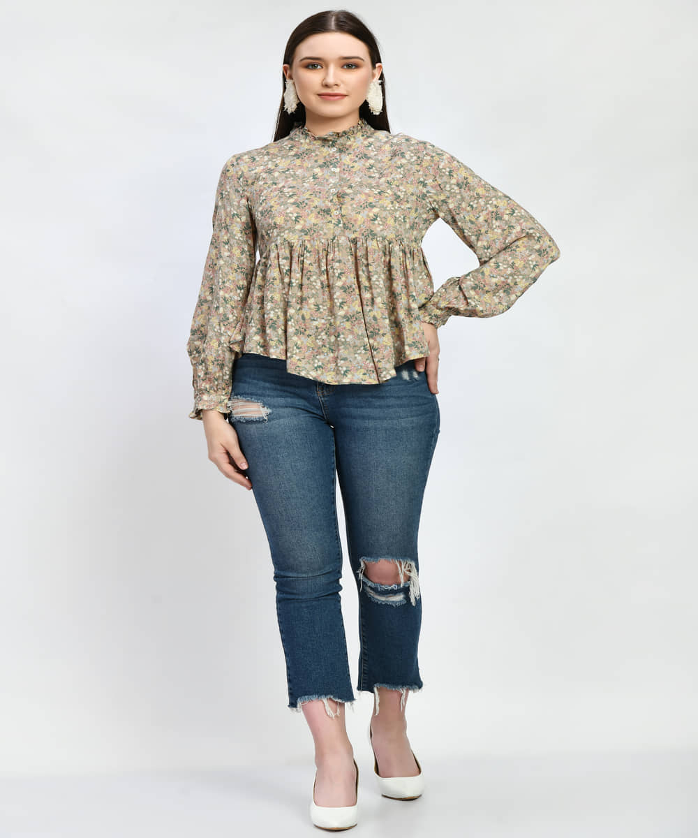 Neel & Ned Women's Viscose Peplum Top ( Green )