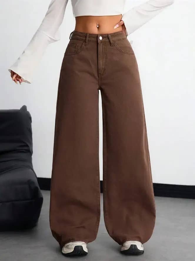 Niffer Fashion - Brown Denim Wide Leg Women's Jeans ( Pack of 1 ) - Jeans | Buy online on ZillyBuy