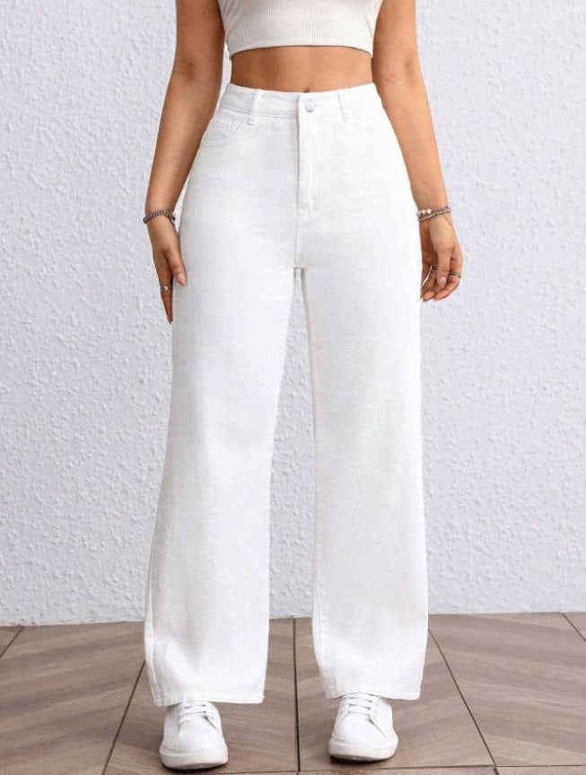 Niffer Fashion - White Denim Wide Leg Women's Jeans ( Pack of 1 ) - Jeans | Buy online on ZillyBuy