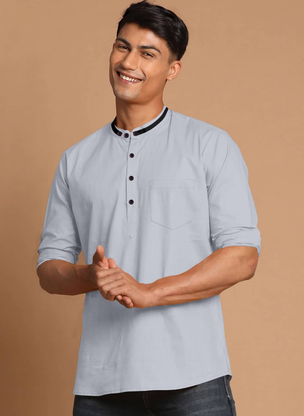 Nofilter Cotton Blend Plain Regular Kurta For Men ( Grey ) - Kurtas & Kurta Sets | Buy online on ZillyBuy