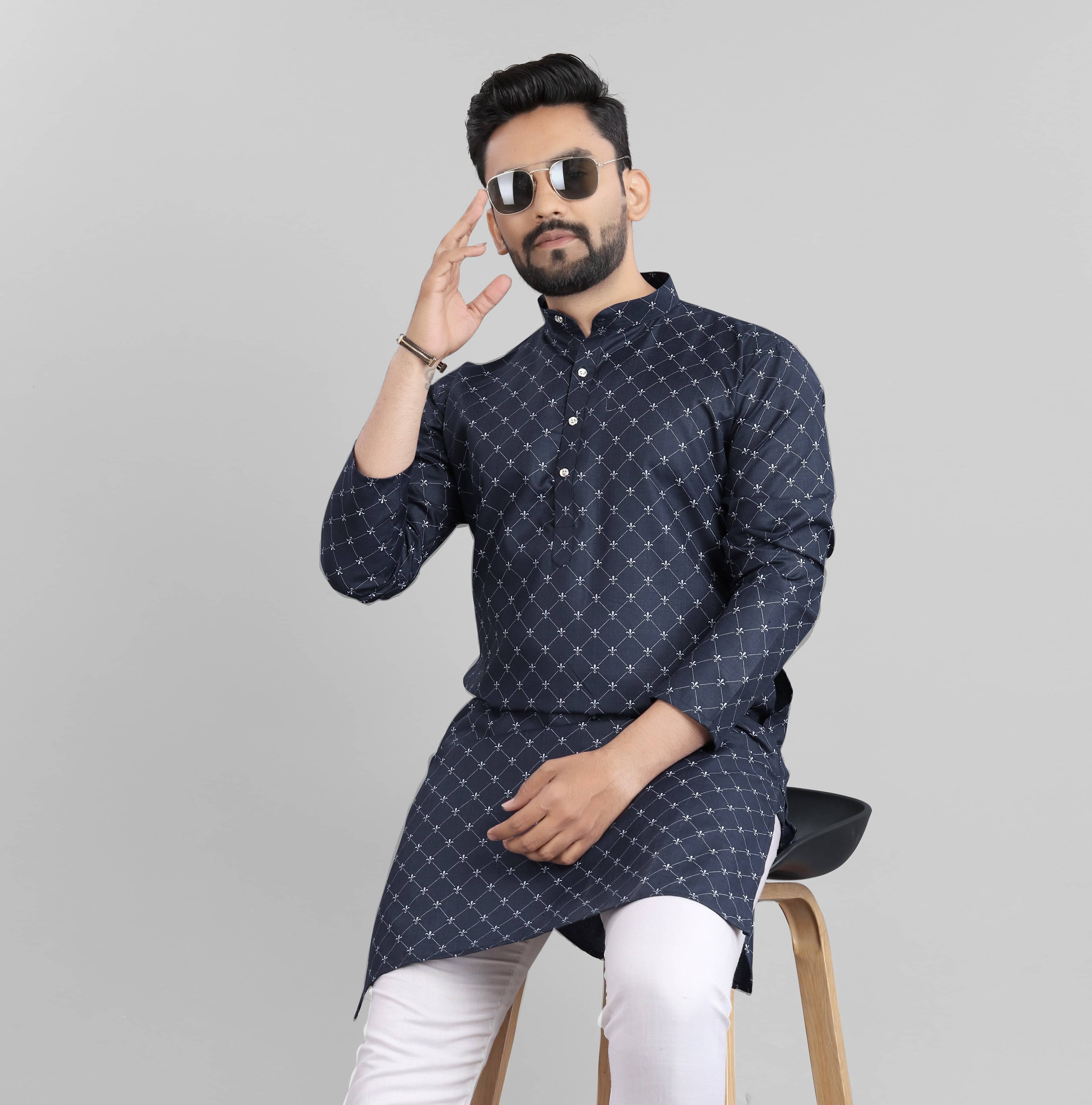     			Nofilter Navy Cotton Blend Men's Regular Kurta ( Pack of 1 )
