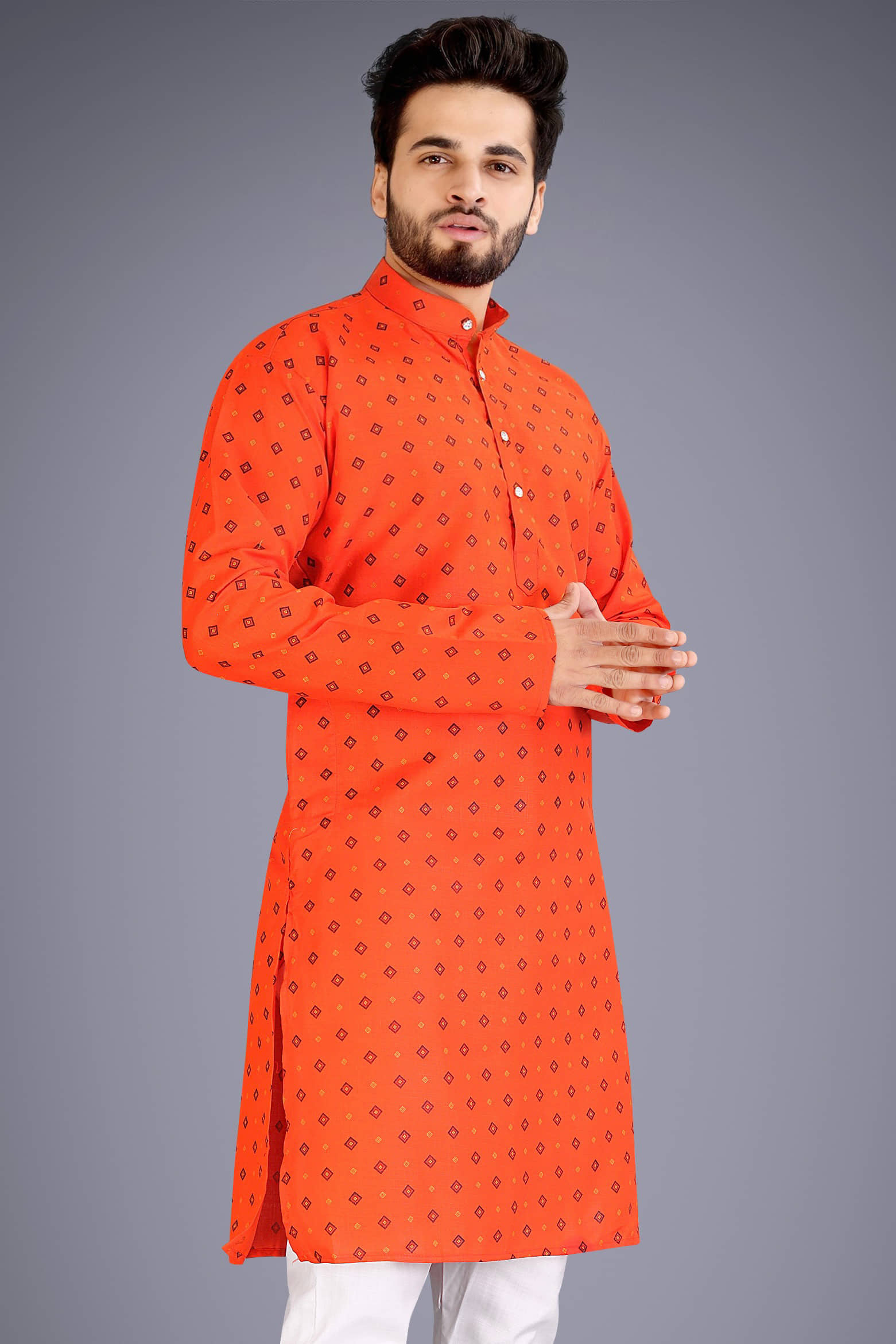 Nofilter Orange Cotton Blend Men's Regular Kurta ( Pack of 1 ) - Kurtas & Kurta Sets | Buy online on ZillyBuy