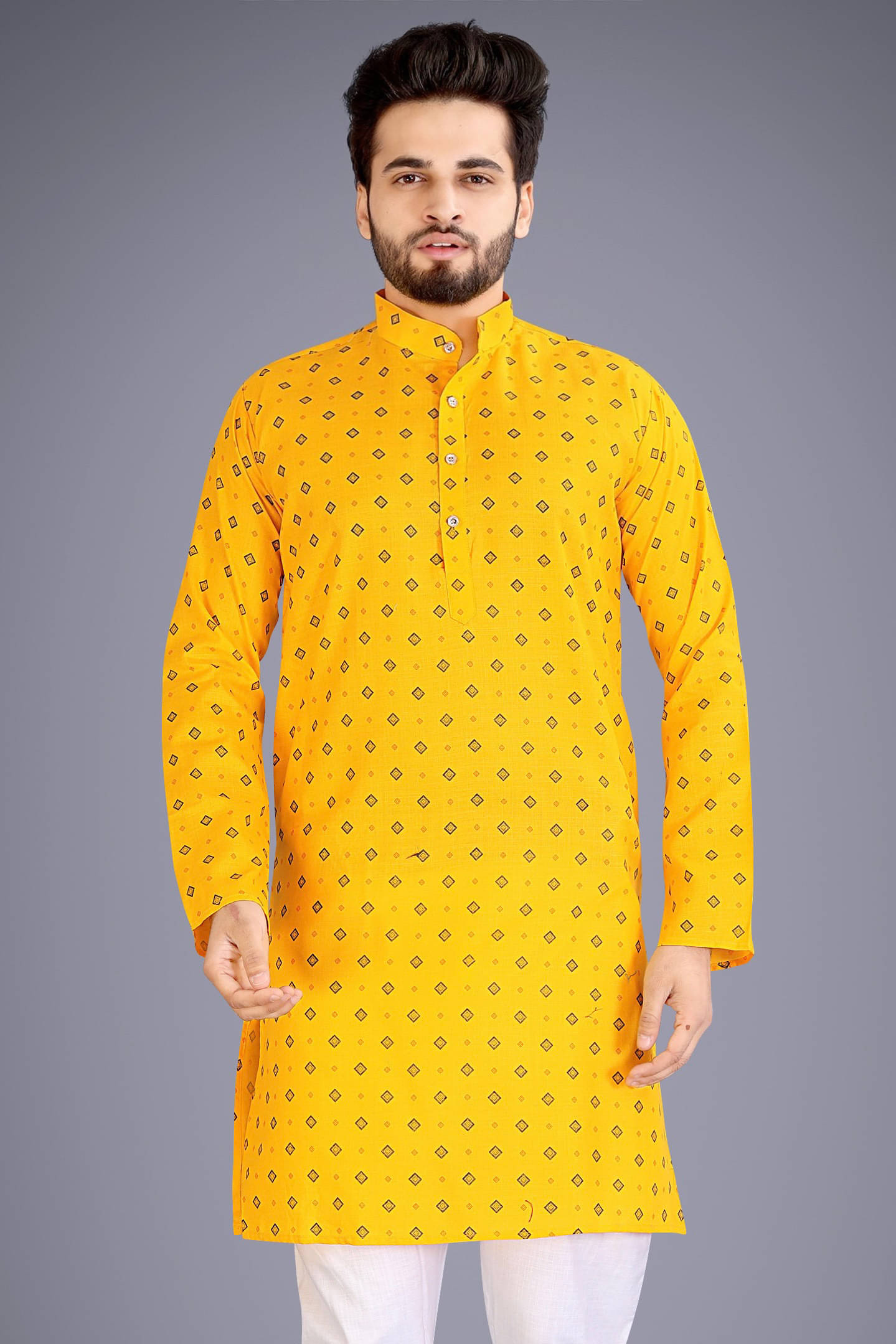 Nofilter Yellow Cotton Blend Men's Regular Kurta ( Pack of 1 )     			Nofilter Yellow Cotton Blend Men's Regular Kurta ( Pack of 1 )