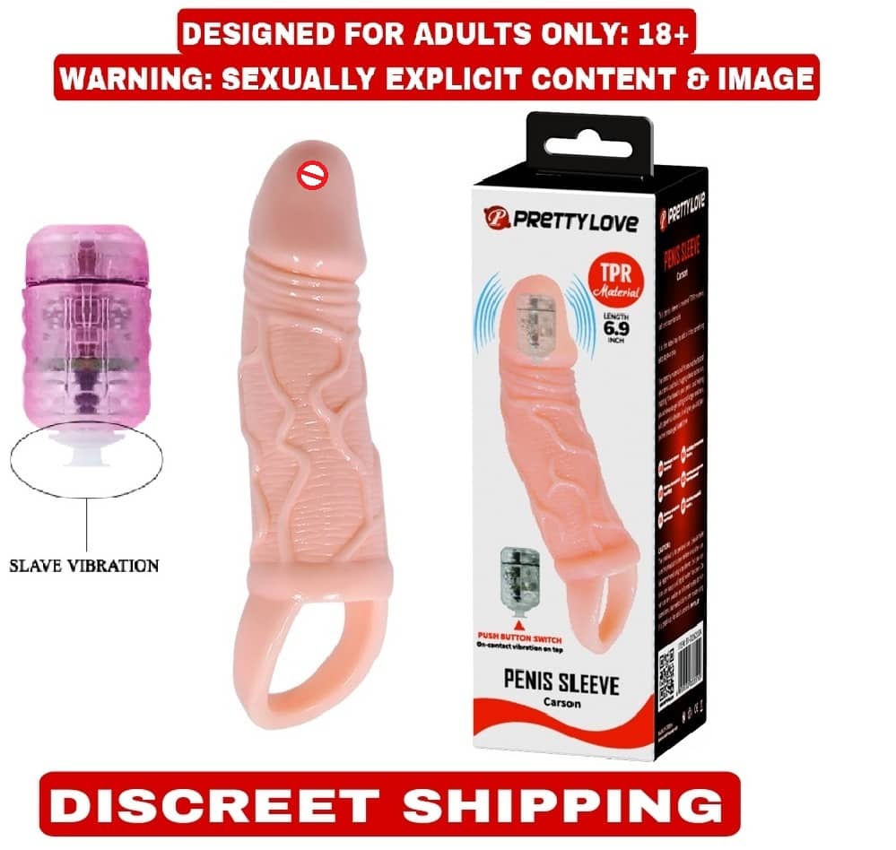 PRETTY LOVE JUMBO HEAD 6.9 INCH REUSABLE WASHABLE SILICONE VIBRATING PENIS SLEEVE BY KAMAHOUSE