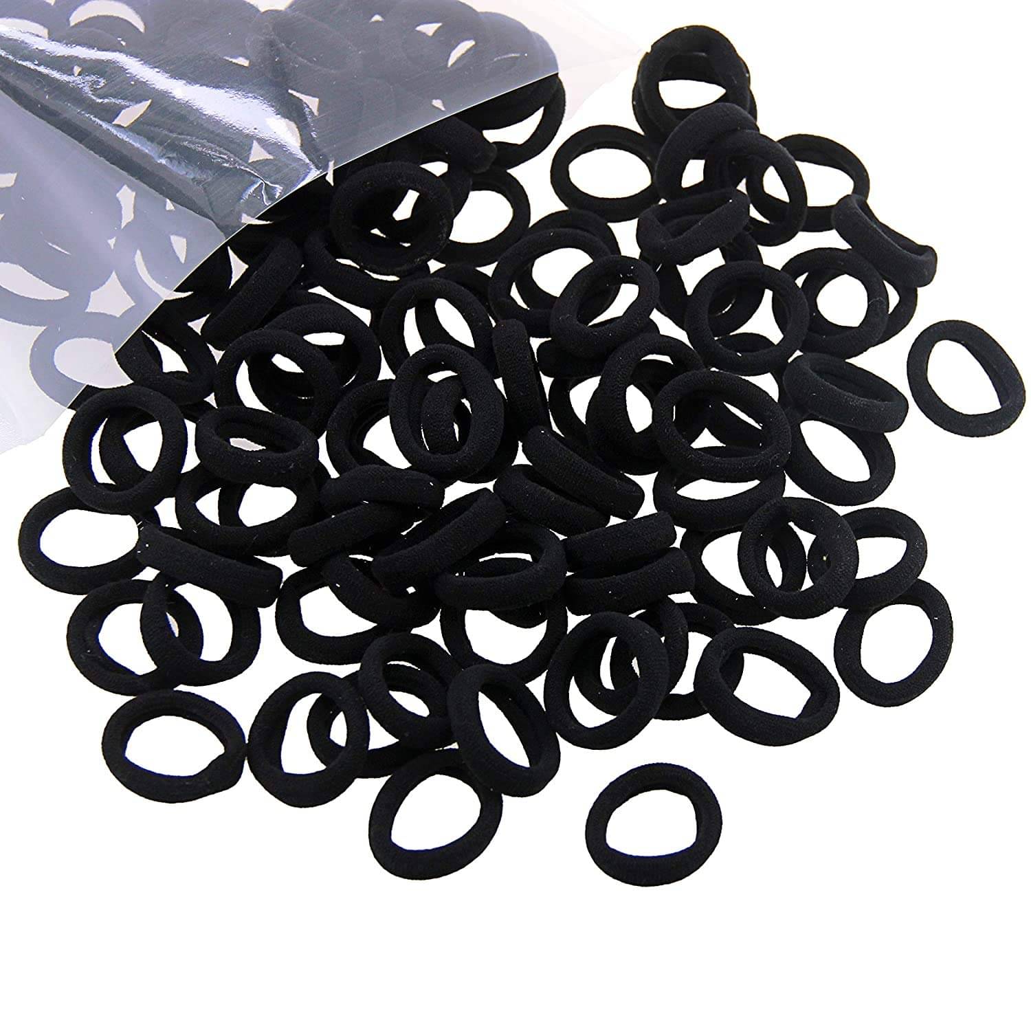     			Pack of 100 Pcs Mini Rubber Bands Hair Ties Soft Premium Cotton Stratchable Elastic Hair Bands Non-Slipy Small Ponytail Holder For Baby Kids Girls. (Black)
