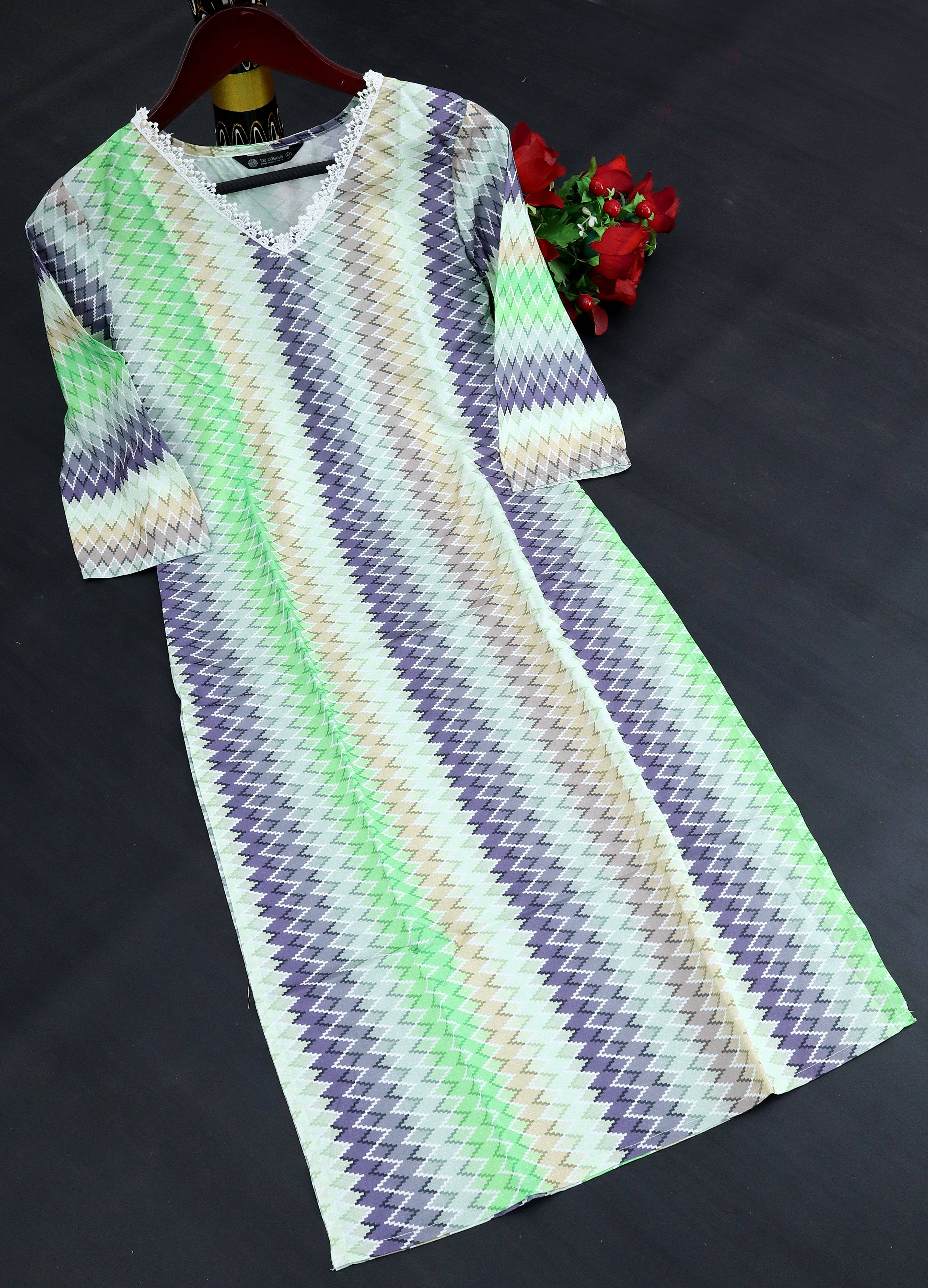     			RekhaManiyar Pack of 1 Crepe Printed Straight Women's Kurti - ( Green )