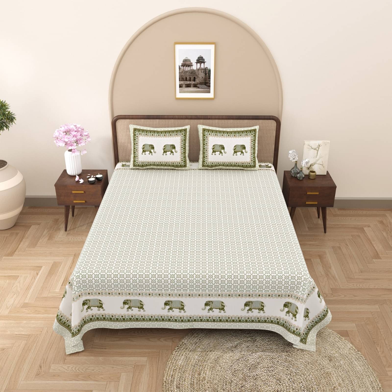     			Shubastik Cotton 1 Double Queen Bedsheet with 2 Pillow Covers ( Green )