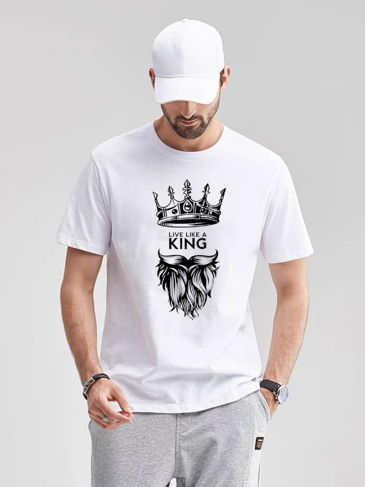     			Stop & Shop Polyester Regular Fit Printed Half Sleeves Men's Round T-Shirt - White ( Pack of 1 )