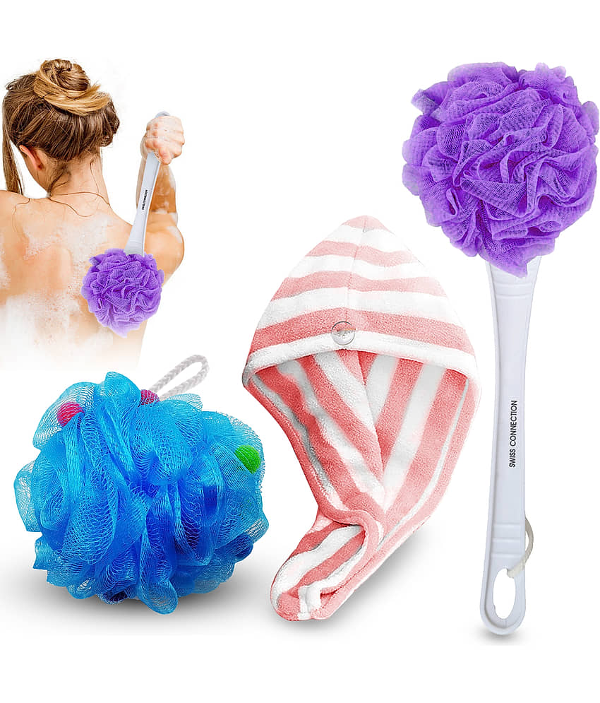 Swiss Connection Back Body Scrubber-Hair Towel Loofah Assorted Pack of 3 - Body Care - Loofah and Other Tools | Buy online on ZillyBuy