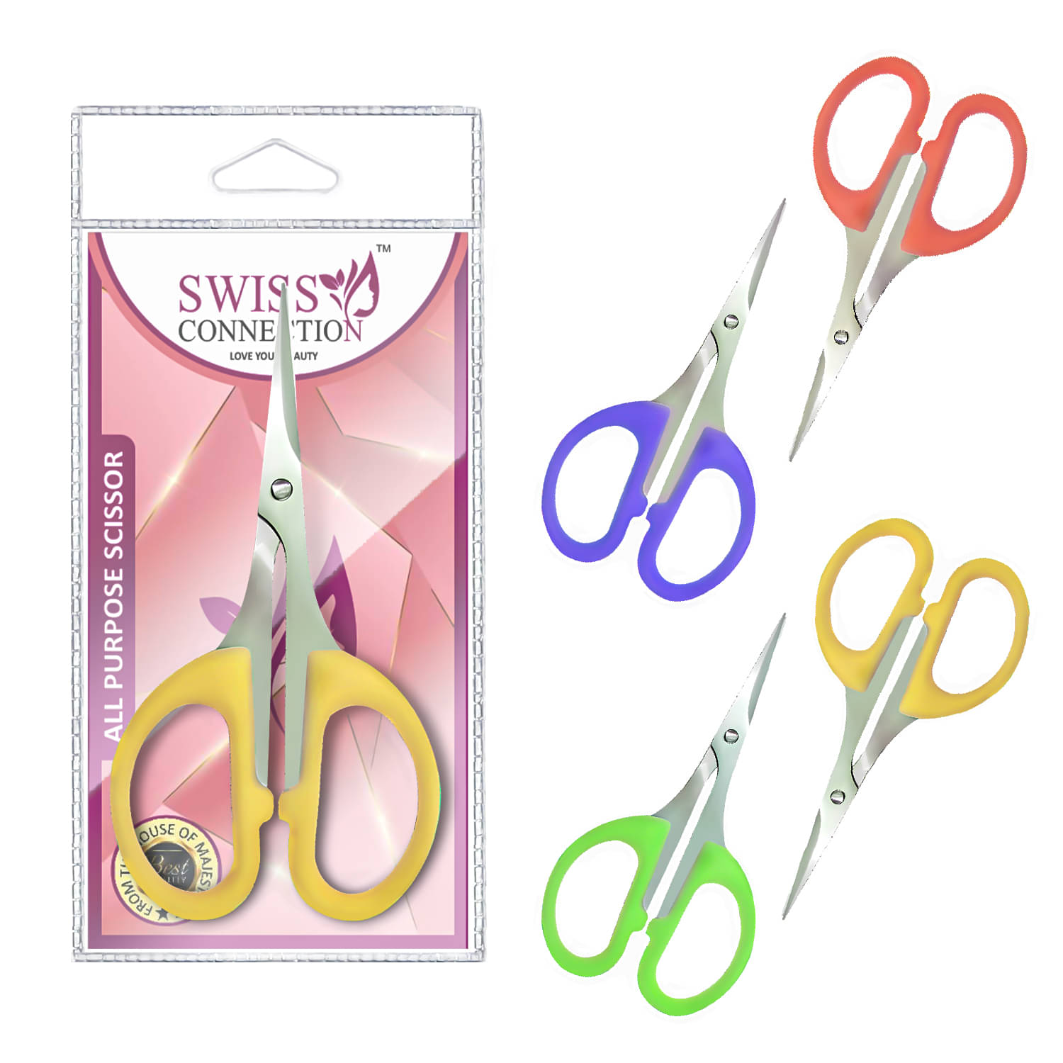 Swiss Connection Multipurpose Scissors Light Weight Stainless Steel & flixible handle sharp edge & easy to grip for Men & Women (Pack of 4) Swiss Connection Multipurpose Scissors Light Weight Stainless Steel & flixible handle sharp edge & easy to grip for Men & Women (Pack of 4)