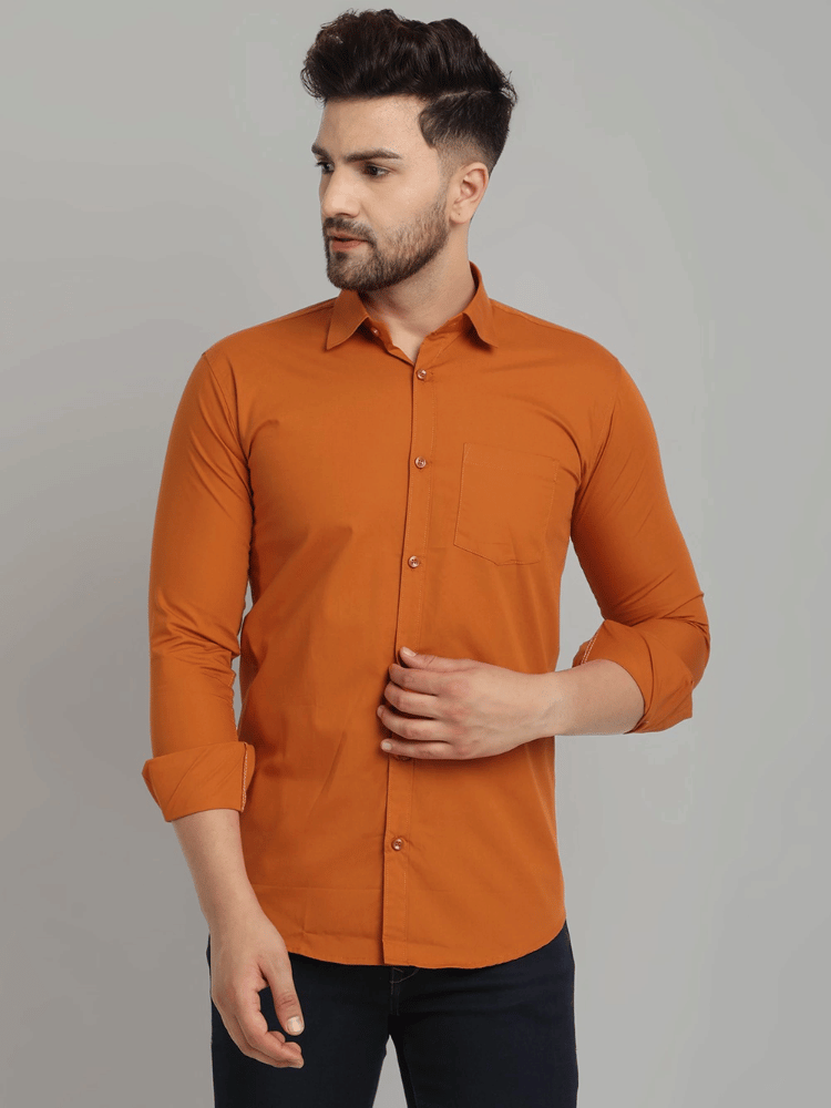     			VERTUSY Cotton Blend Regular Fit Solids Full Sleeves Men's Casual Shirt - Orange ( Pack of 1 )