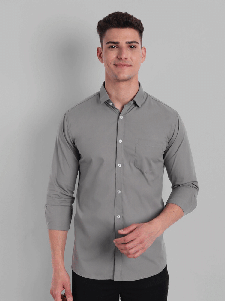     			VERTUSY Cotton Blend Regular Fit Solids Full Sleeves Men's Casual Shirt - Grey ( Pack of 1 )