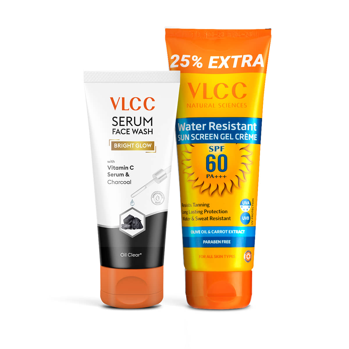 VLCC Vitamin C & Charcoal Face Wash 100g + SPF 60 Sunscreen | Water-Resistant UVA & UVB Protection